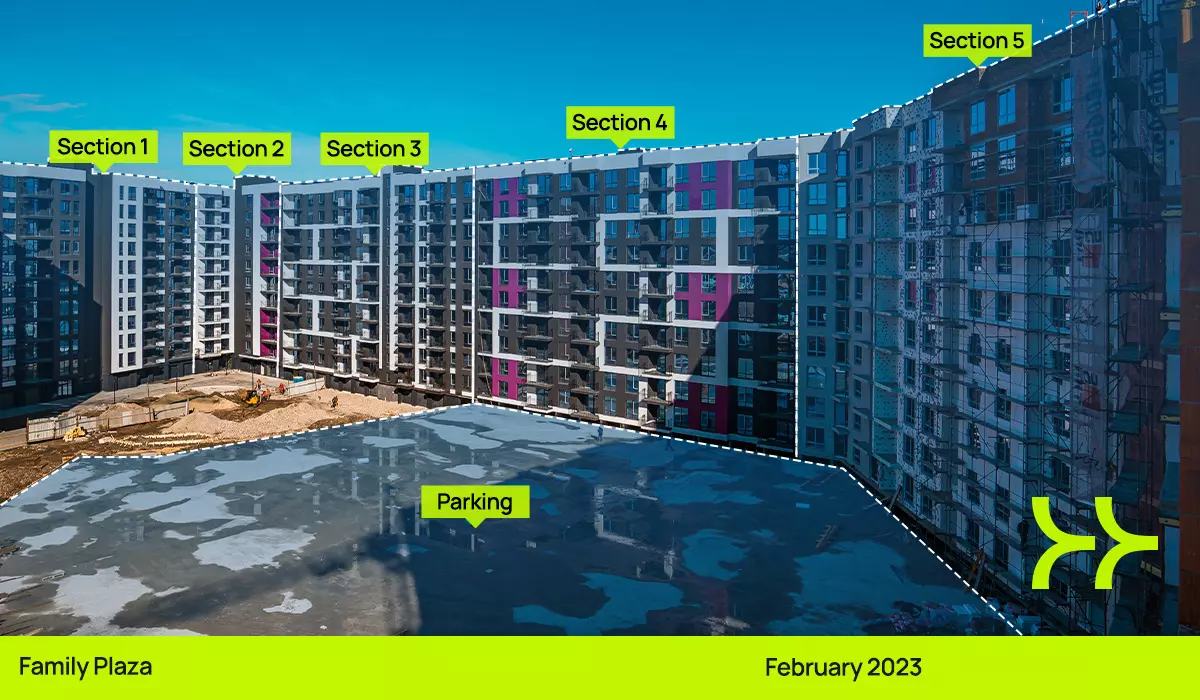 Construction dynamics of the Family Plaza residential complex: February – July 2023