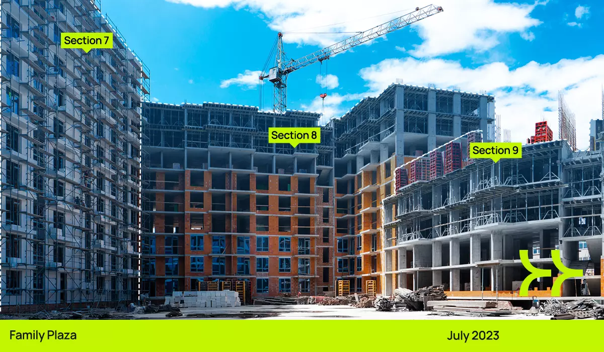 Construction dynamics of the Family Plaza residential complex: February – July 2023