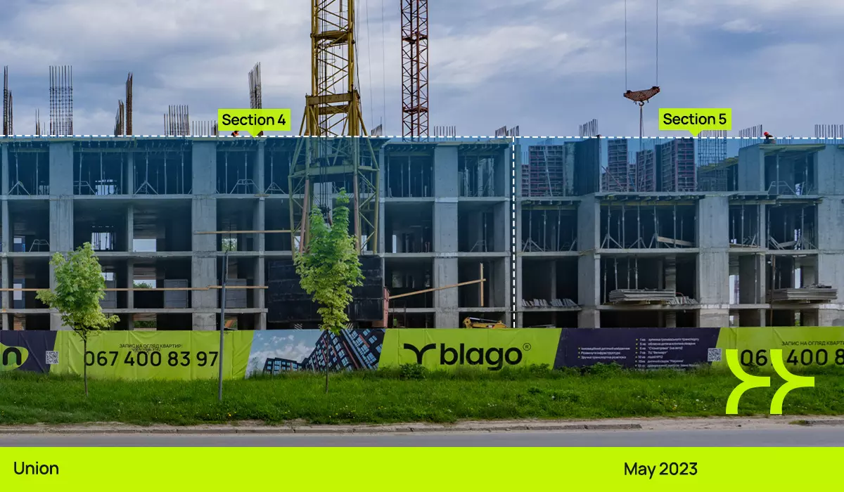 Dynamics of construction of the residential complex “Union”: April – May 2023