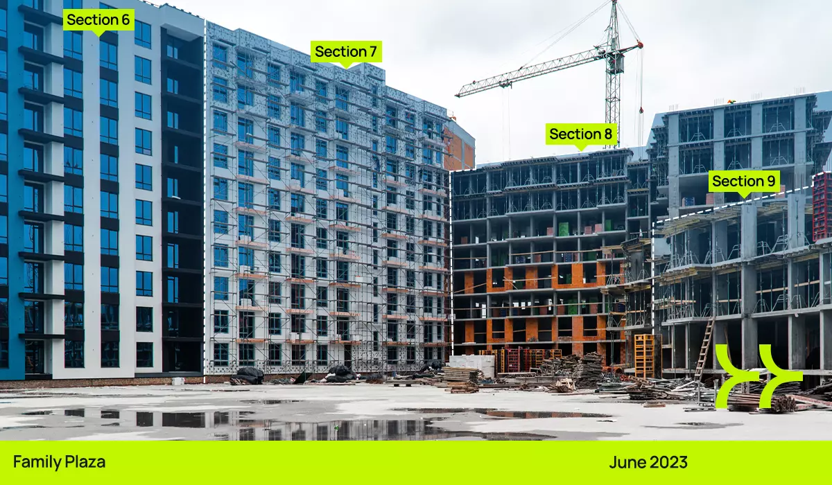 Construction dynamics of the Family Plaza residential complex: February – July 2023