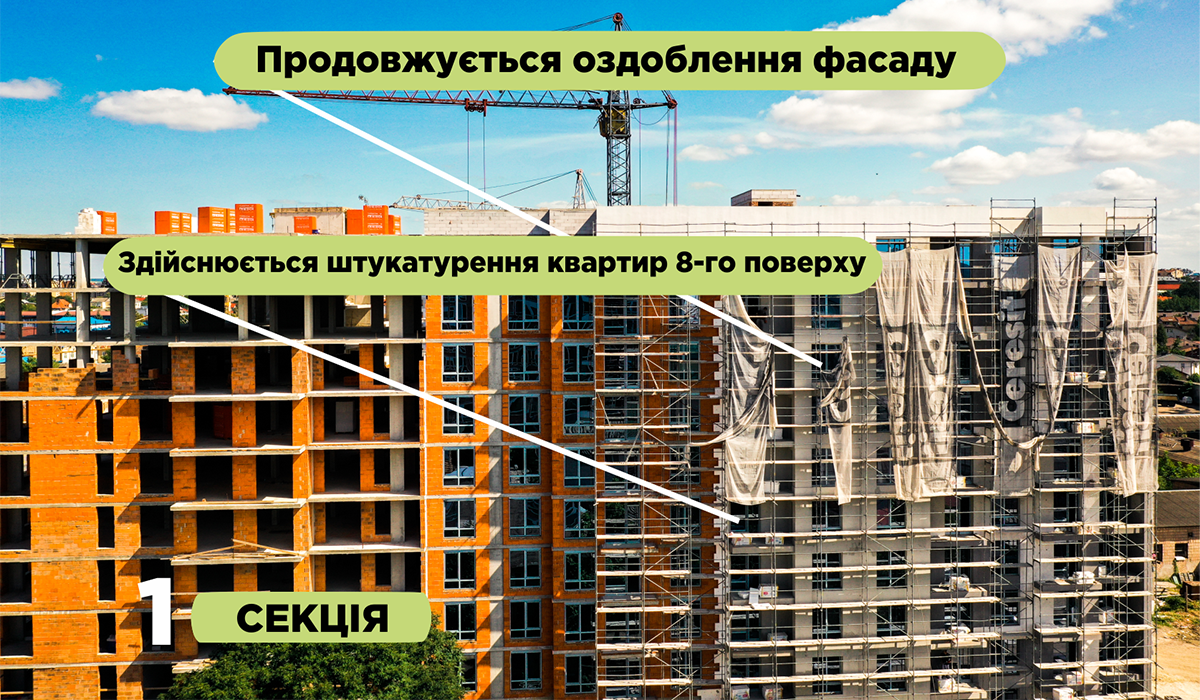 Construction state of the Family Plaza residential complex as of 13.08.2021